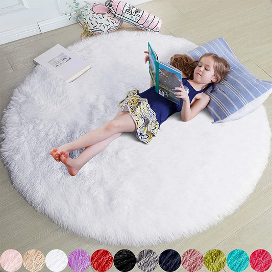 Princess Castle Circle Rug | Cute Soft Shag Plush Carpet for Kids' Room