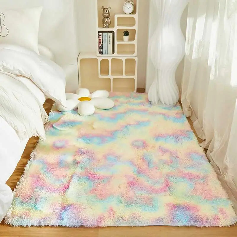 Cute Rainbow Girls' Room Rug | Large Soft Bedside & Children's Floor Mat