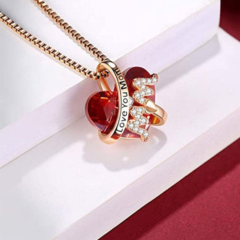 Red Crystal Heart Necklace | Luxury Mother’s Day & Thanksgiving Gift