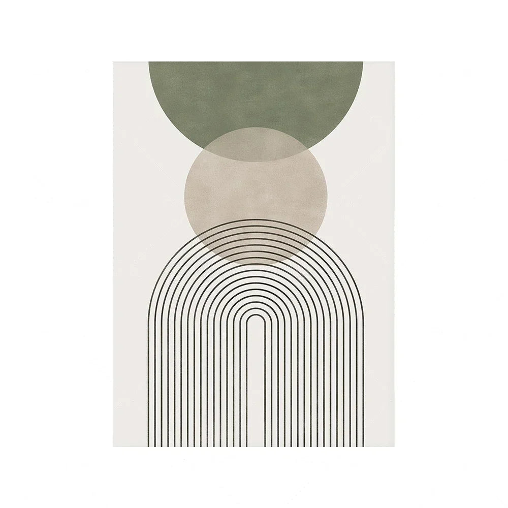 Modern Boho Geometry Wall Pictures | Sage Green Abstract Botanical Canvas Poster