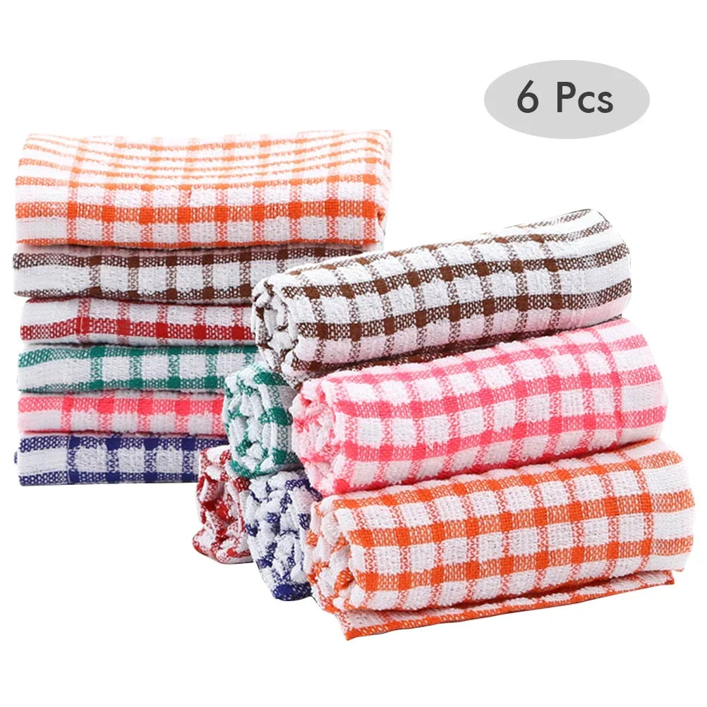 Lint-Free Cotton Cleaning Towels (6PCS) | Absorbent Restaurant Dish Cloths