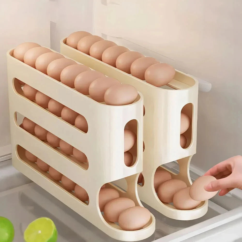 Automatic Rolling Egg Rack | Refrigerator Dispenser & Organizer Box