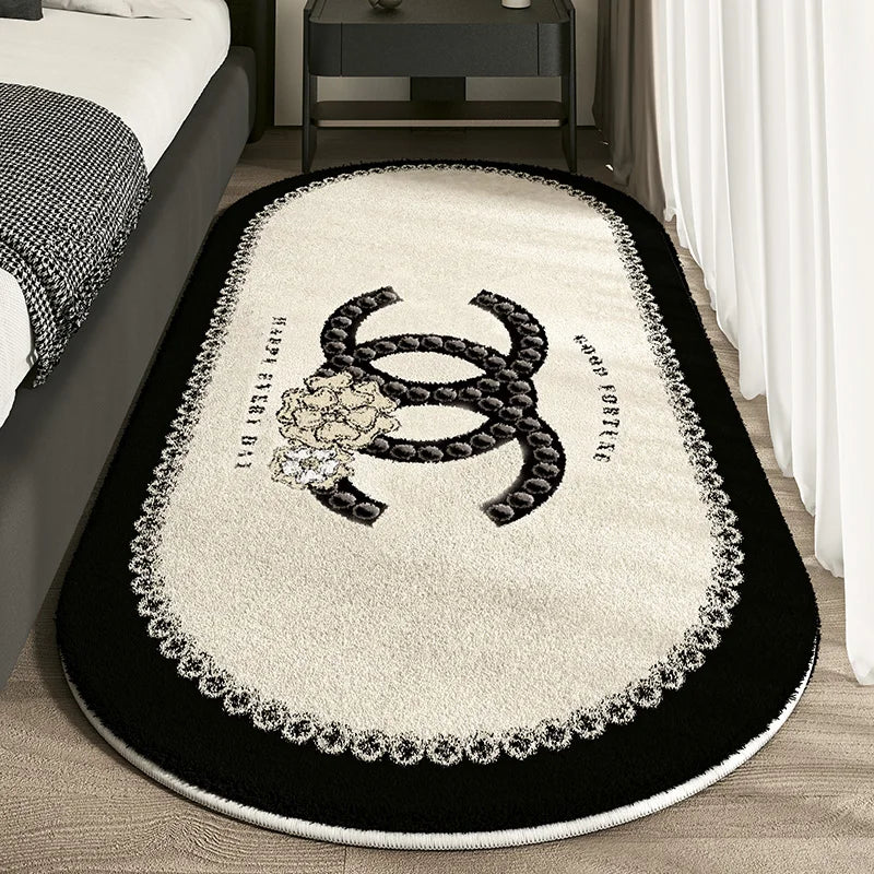Dirt-Resistant French Small Fragrance Bed Rug | Non-Slip Oval Area Mat