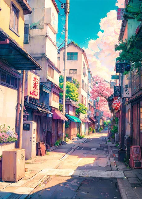 Modern Wall Art Prints | Japanese Street Scenery & Cherry Blossom Canvas