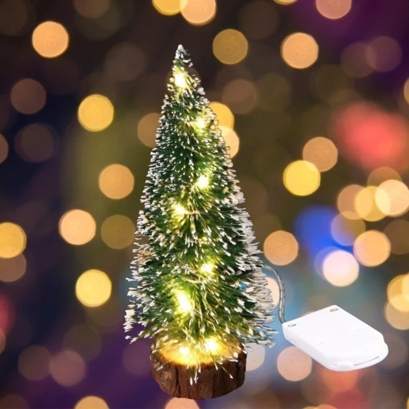 Small Artificial LED Christmas Tree | Miniature Tabletop Snow Festival Decor