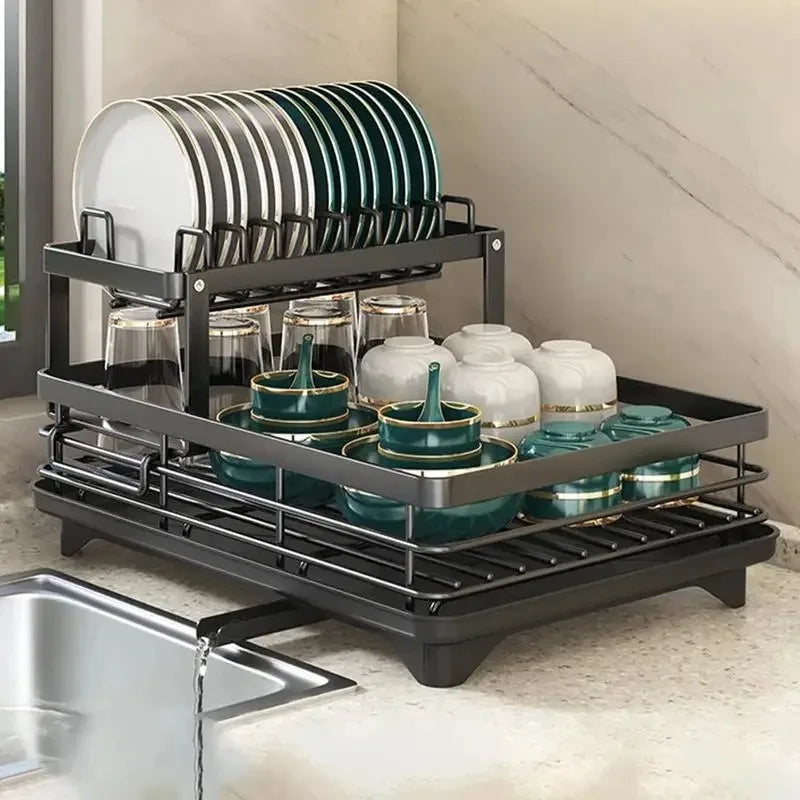 Adjustable Dish Rack & Drainboard Set | Countertop Cutlery Storage Holder
