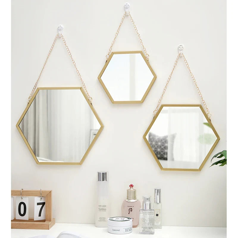 Hexagon Decorative Wall Mirror | Modern Makeup & Bathroom Cosmetic Mirror