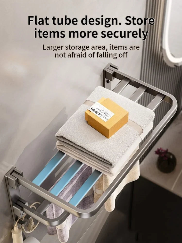 Thickened Grey/Black Bath Towel Rack | Wall Mount Space Aluminium Storage