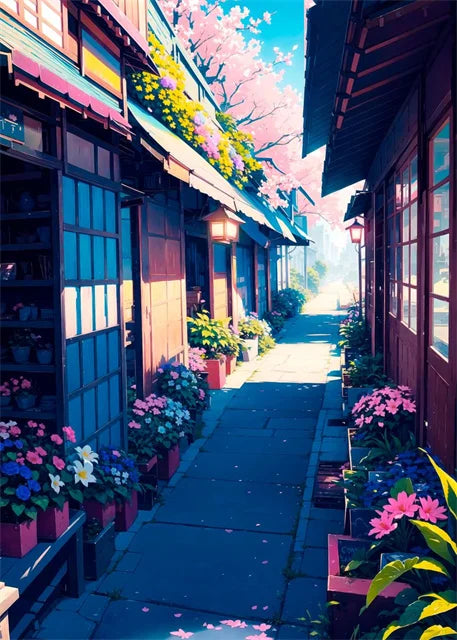 Modern Wall Art Prints | Japanese Street Scenery & Cherry Blossom Canvas