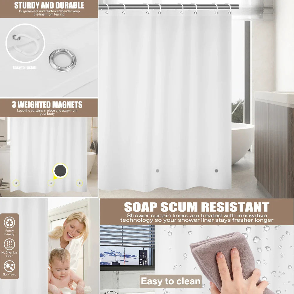 Durable Waterproof PEVA Bathroom Screen | White/Black/Clear Curtain
