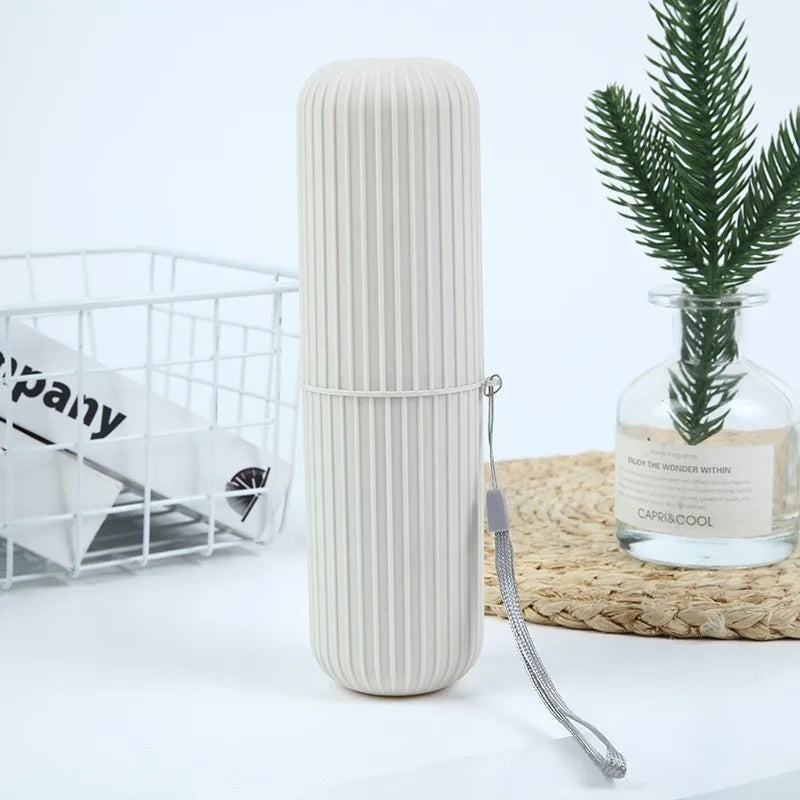 Portable Vertical Stripe Travel Toothbrush Box | Mouthwash & Toothpaste Storage