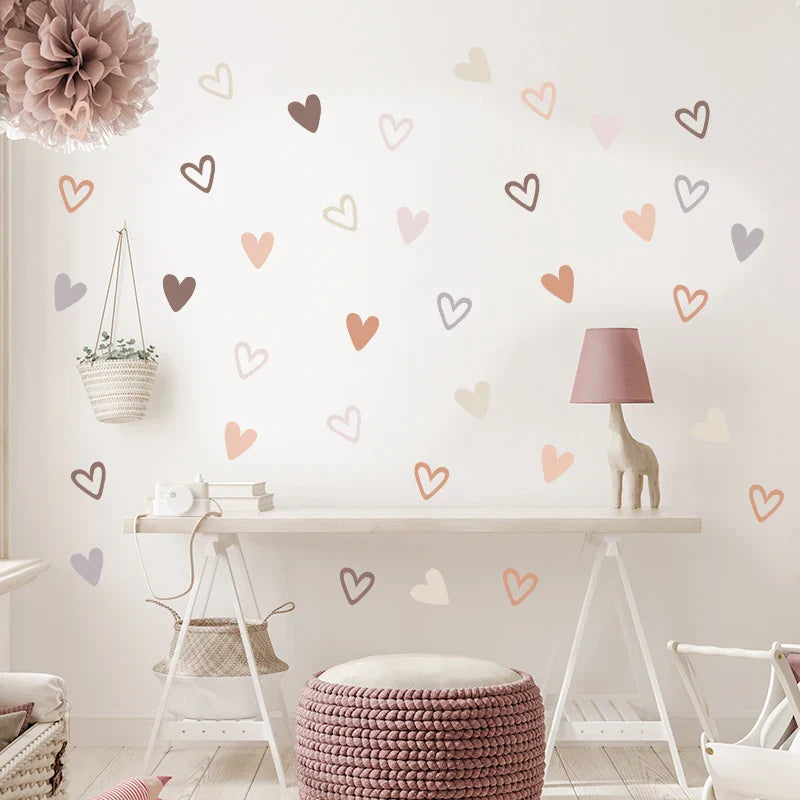Trendy 36pc Heart Shape Wall Stickers | Boho Decor for Living Room & Kids Room