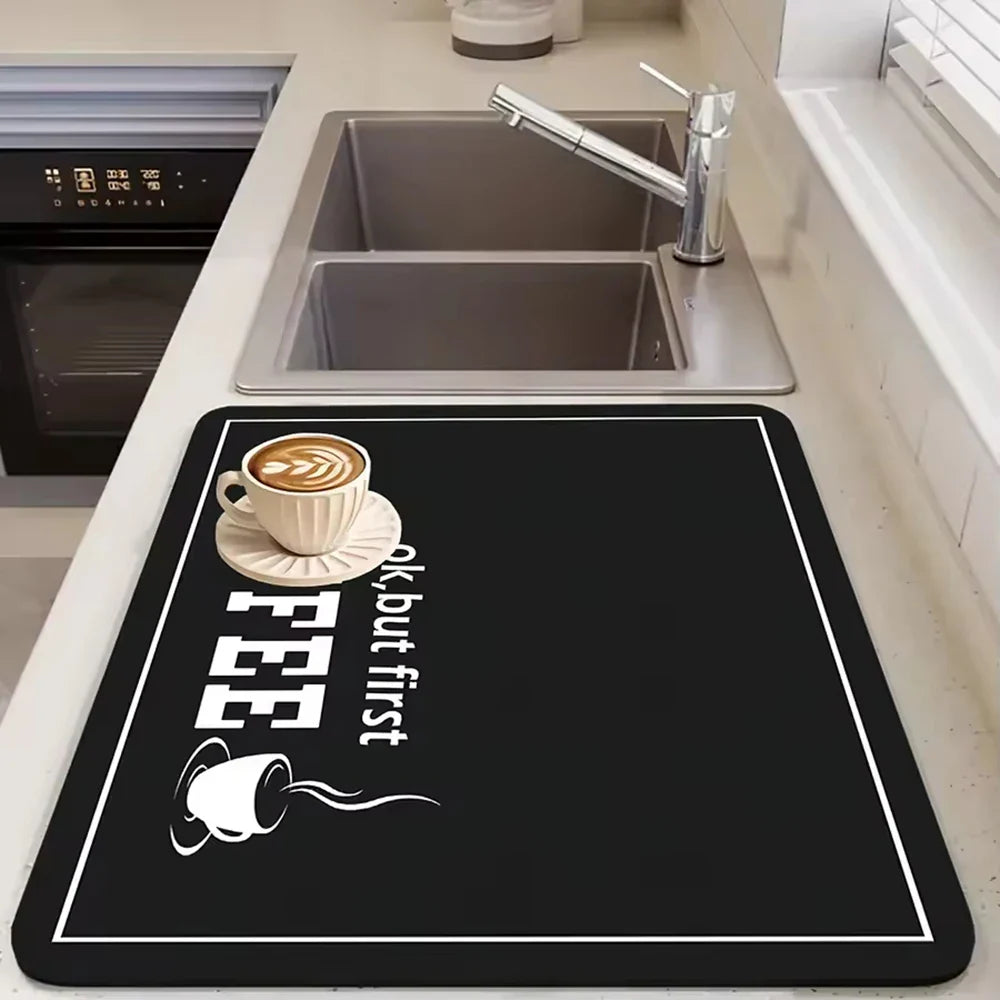 Kitchen Counter Coffee Machine Mat | Black Letter Print Quick-Drying Absorber