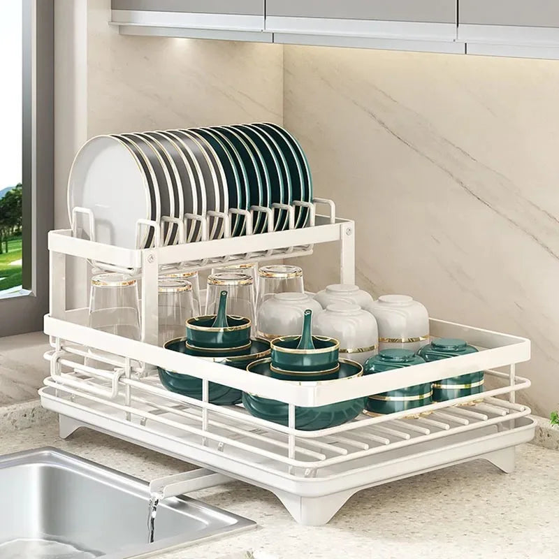 Adjustable Dish Rack & Drainboard Set | Countertop Cutlery Storage Holder