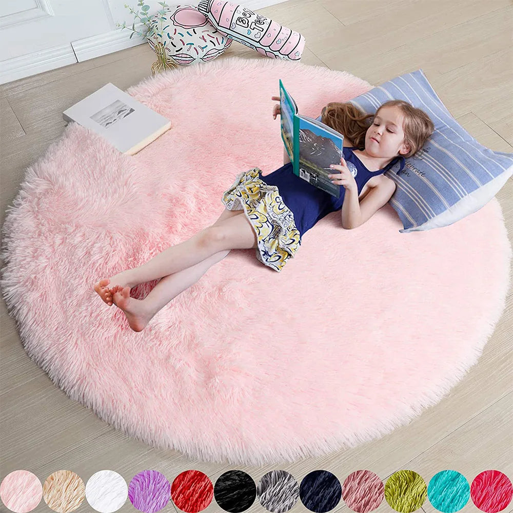 Princess Castle Circle Rug | Cute Soft Shag Plush Carpet for Kids' Room