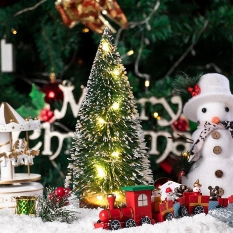 Small Artificial LED Christmas Tree | Miniature Tabletop Snow Festival Decor