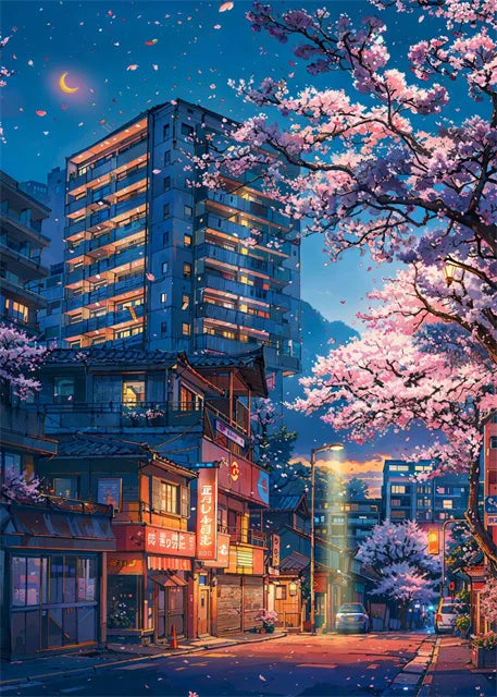 Modern Wall Art Prints | Japanese Street Scenery & Cherry Blossom Canvas
