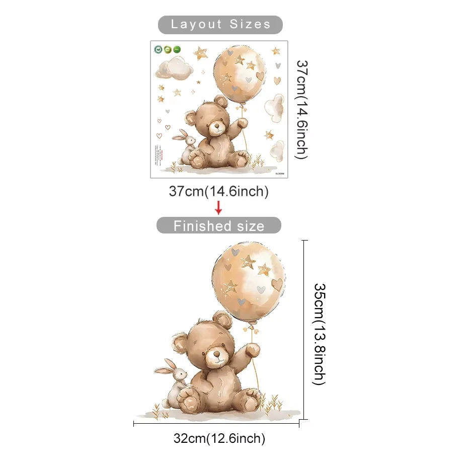 Cartoon Hot Air Balloon Wall Stickers | Animals, Bear & Rabbits Decals for Nursery