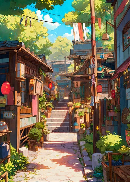 Modern Wall Art Prints | Japanese Street Scenery & Cherry Blossom Canvas