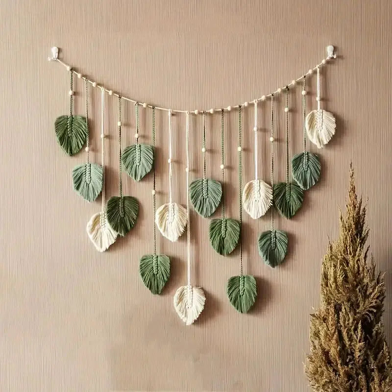 Aesthetic Macrame Leaf Tapestry | Bohemian Wall Hanging Home Decoration