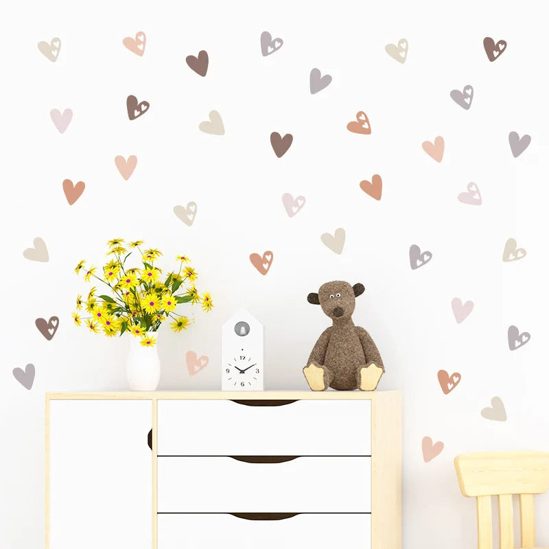 Trendy 36pc Heart Shape Wall Stickers | Boho Decor for Living Room & Kids Room
