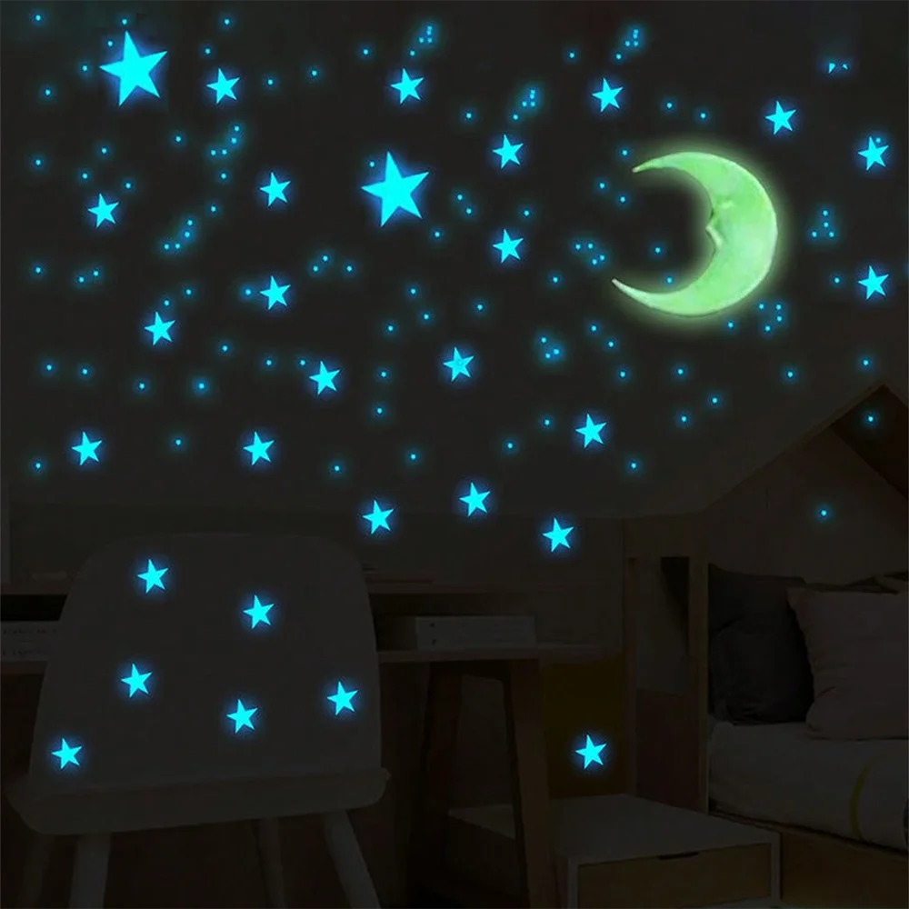 Glow Star Home Decor | 3D Stars & Moon Luminous Wall Stickers for Baby Room