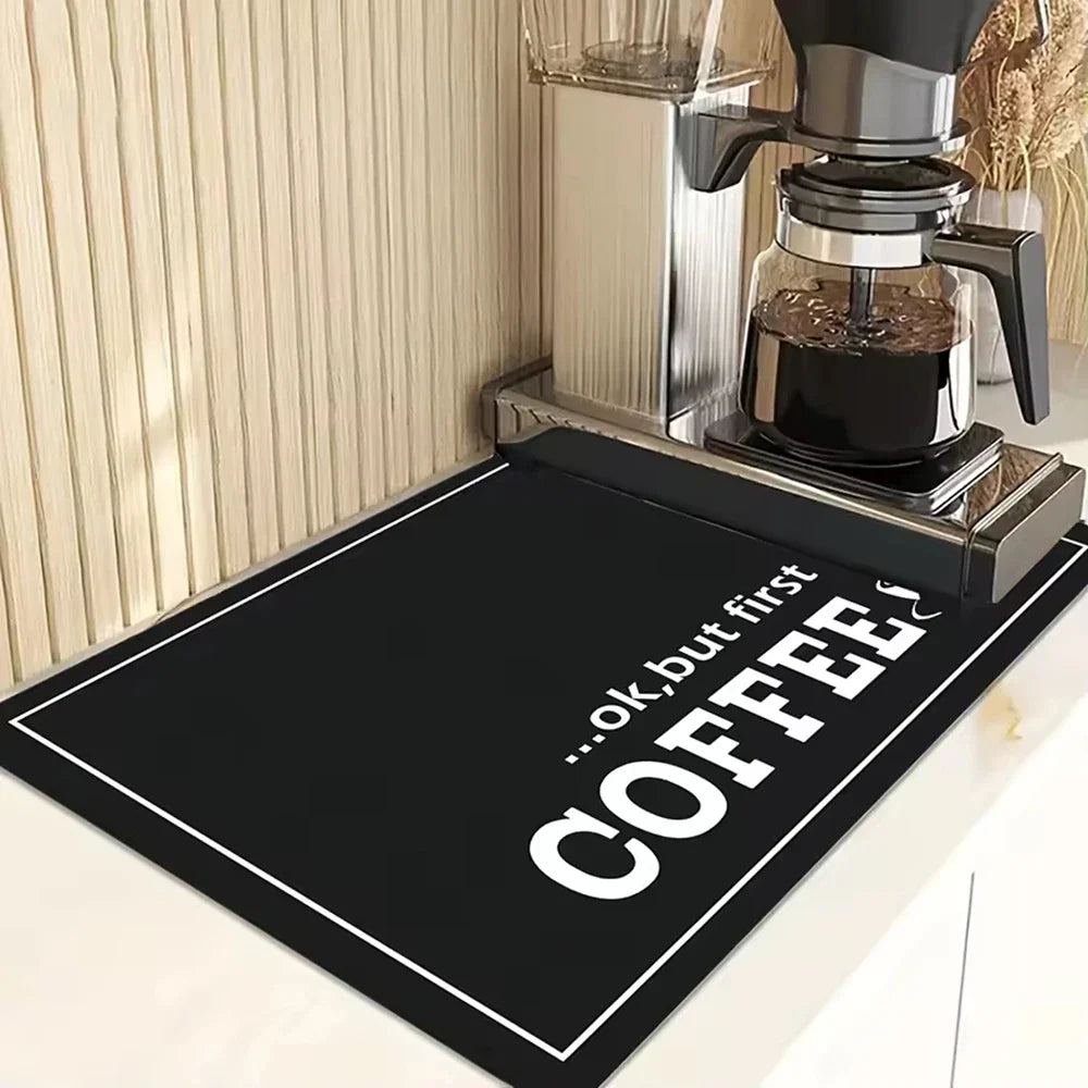 Kitchen Counter Coffee Machine Mat | Black Letter Print Quick-Drying Absorber