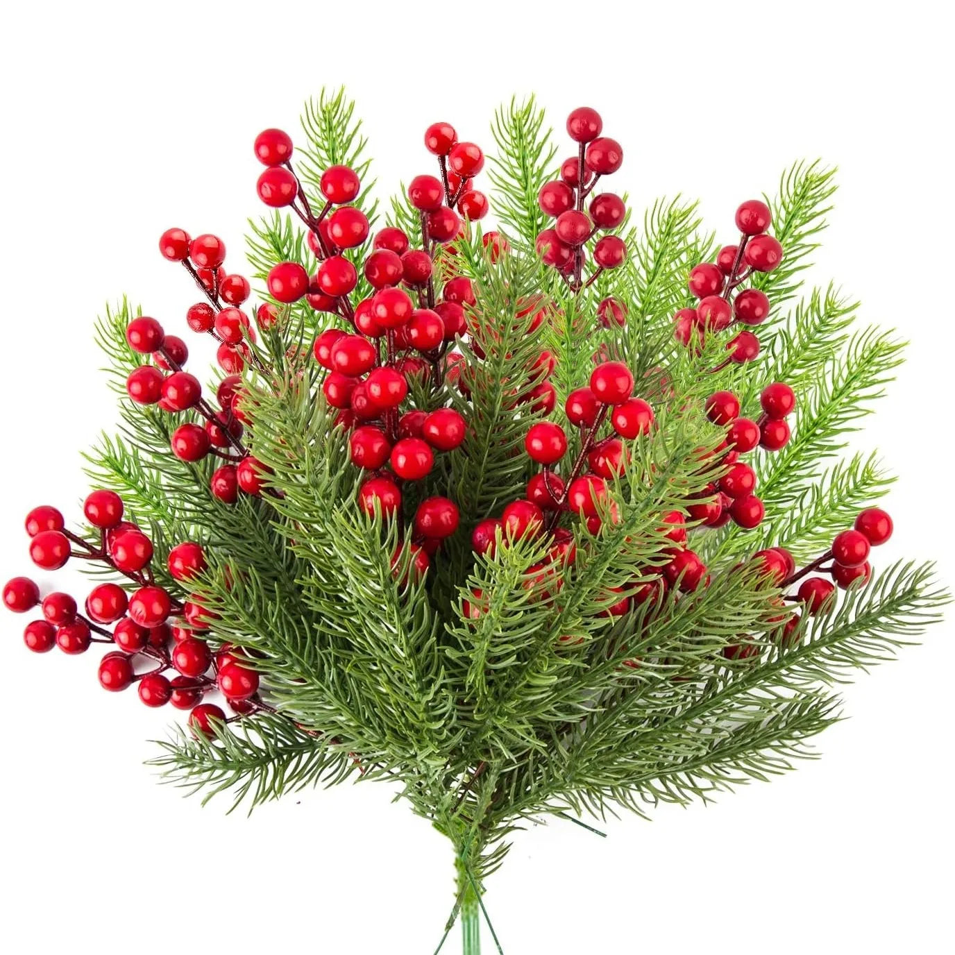 Christmas Tree Decoration Set (10PC) | Artificial Pine & Red Berry Branches