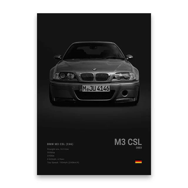 Modern Supercar Poster Set | Unframed Canvas Wall Art Print Birthday Gift
