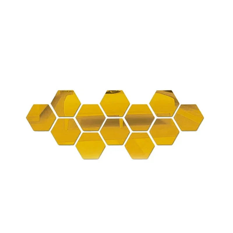 Hexagon Mirror Wall Decals (12PC) | DIY Self-Adhesive Living Room Decoration