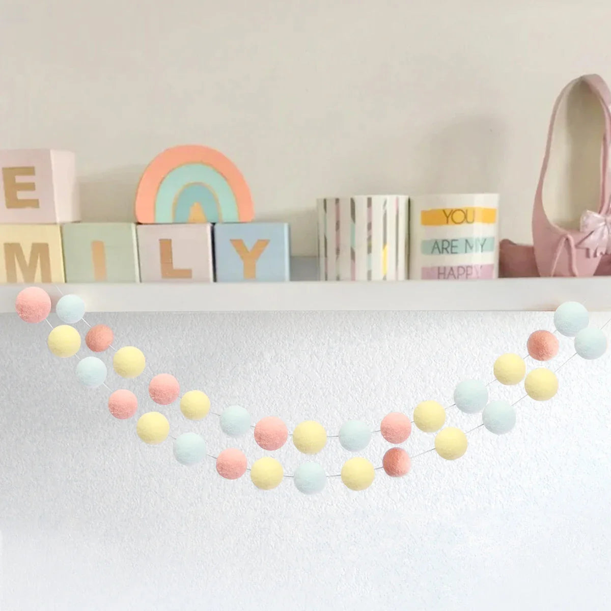 Felt Ball String Ornaments | 2M Pompom Garland for Wall & Nursery Decor