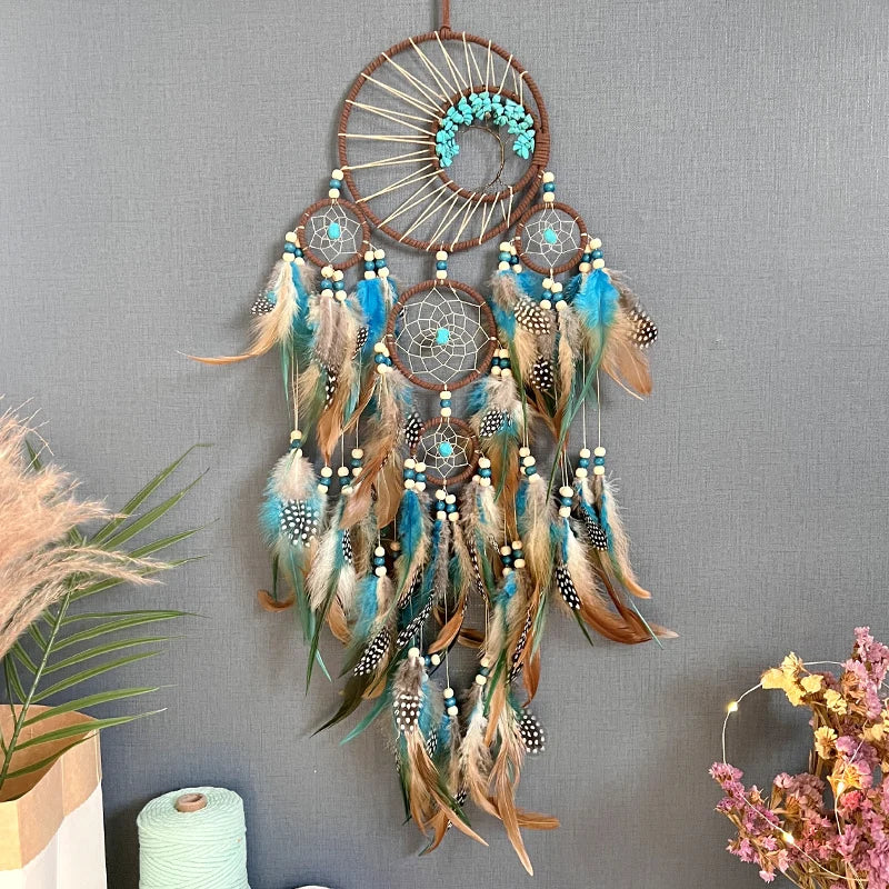 Tree of Life Dream Catcher | Natural Stone & Feather Wall Ornament Gift