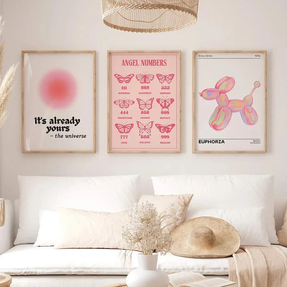 Pink Angel Number & Flower Market Canvas Print | Gallery Wall Art