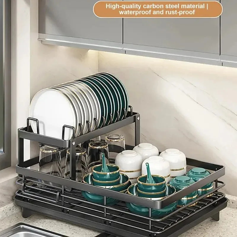 Adjustable Dish Rack & Drainboard Set | Countertop Cutlery Storage Holder