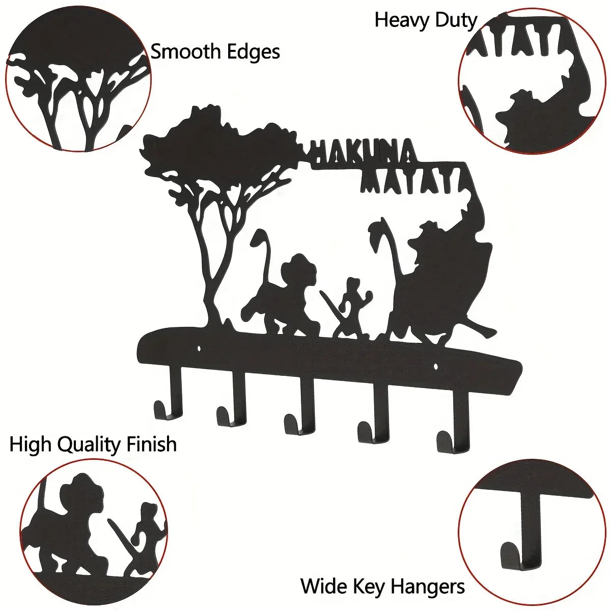 Key Holder Wall Mounted with 5 Hooks | Black Metal Key Organizer Hanger