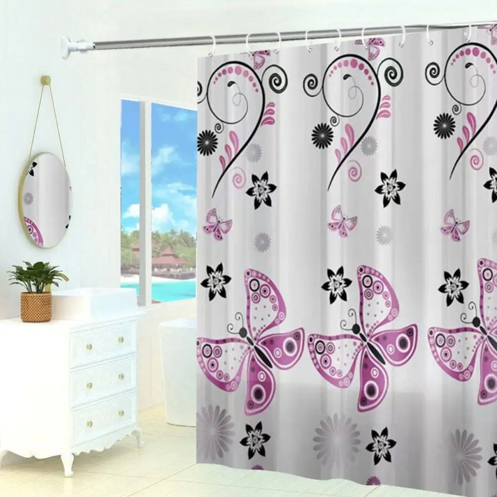 High Quality Mildew Proof Shower Curtain | Thickened Printed PEVA with Hooks