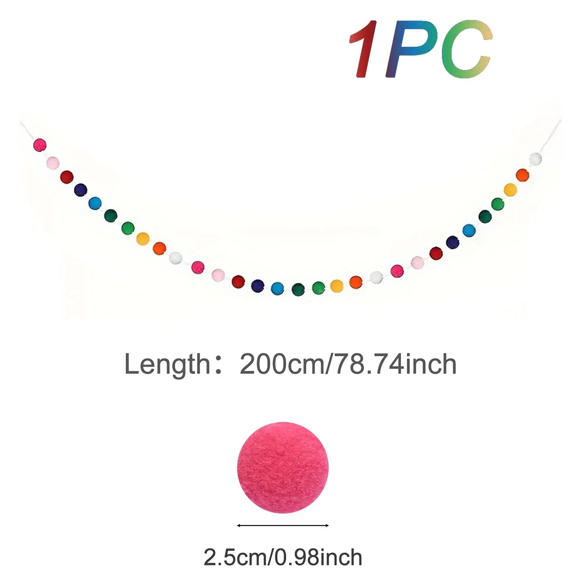 Felt Ball String Ornaments | 2M Pompom Garland for Wall & Nursery Decor