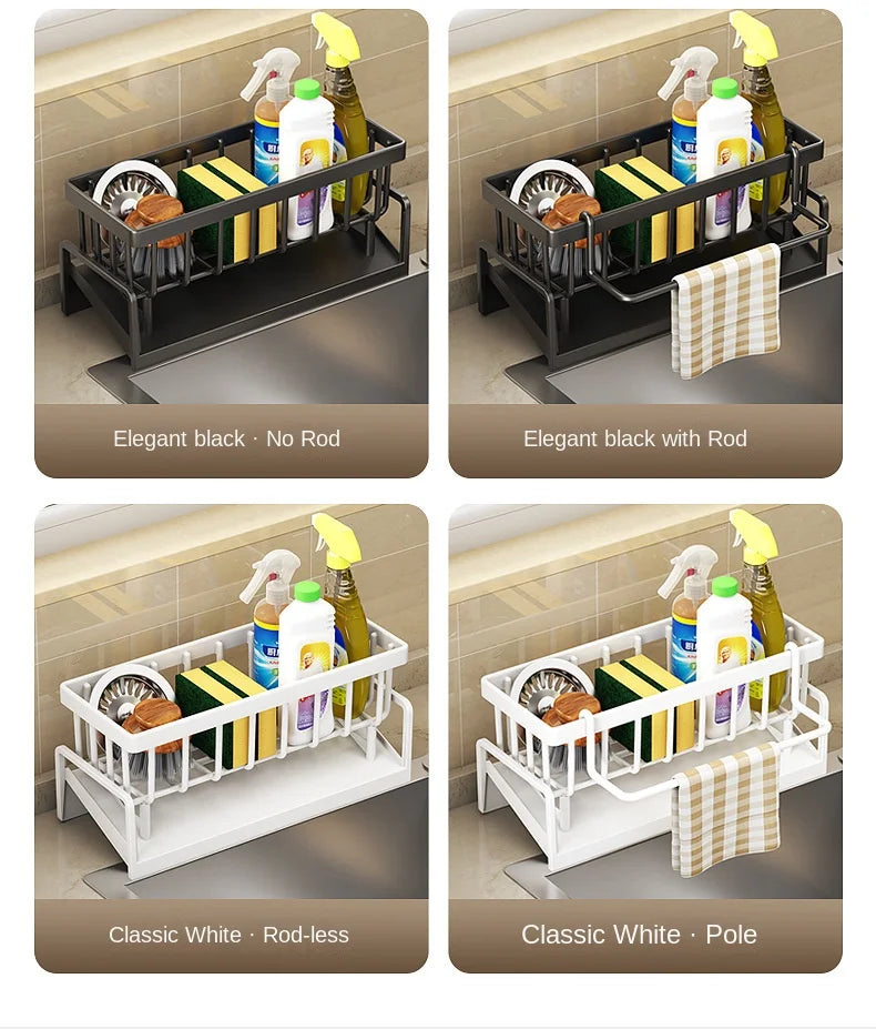 Plastic Sink Shelf Caddy | Dishcloth Towel Rack & Filter Basket