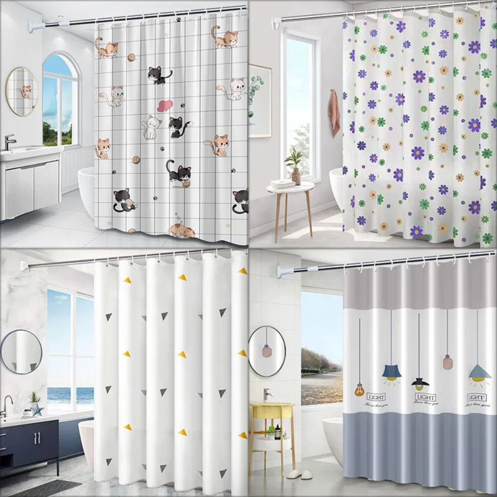 High Quality Mildew Proof Shower Curtain | Thickened Printed PEVA with Hooks