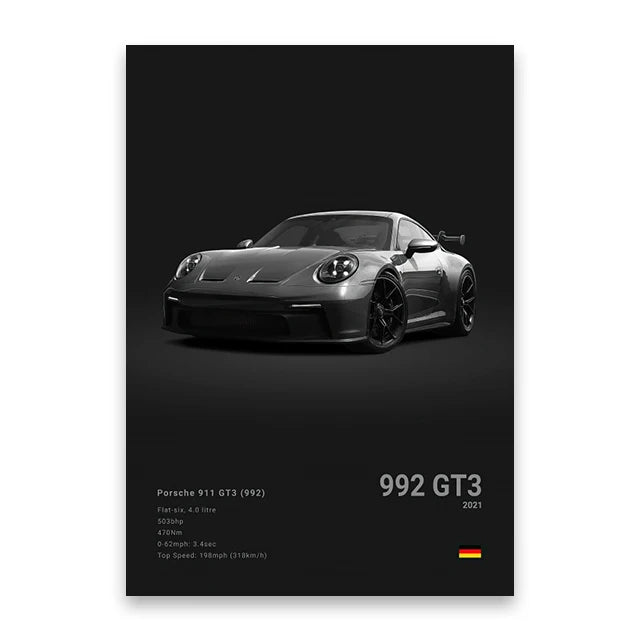 Modern Supercar Poster Set | Unframed Canvas Wall Art Print Birthday Gift