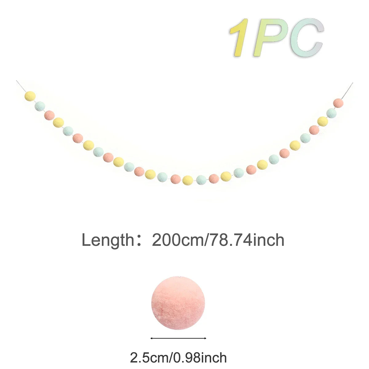 Felt Ball String Ornaments | 2M Pompom Garland for Wall & Nursery Decor