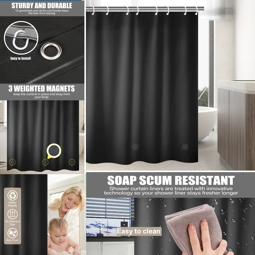 Durable Waterproof PEVA Bathroom Screen | White/Black/Clear Curtain