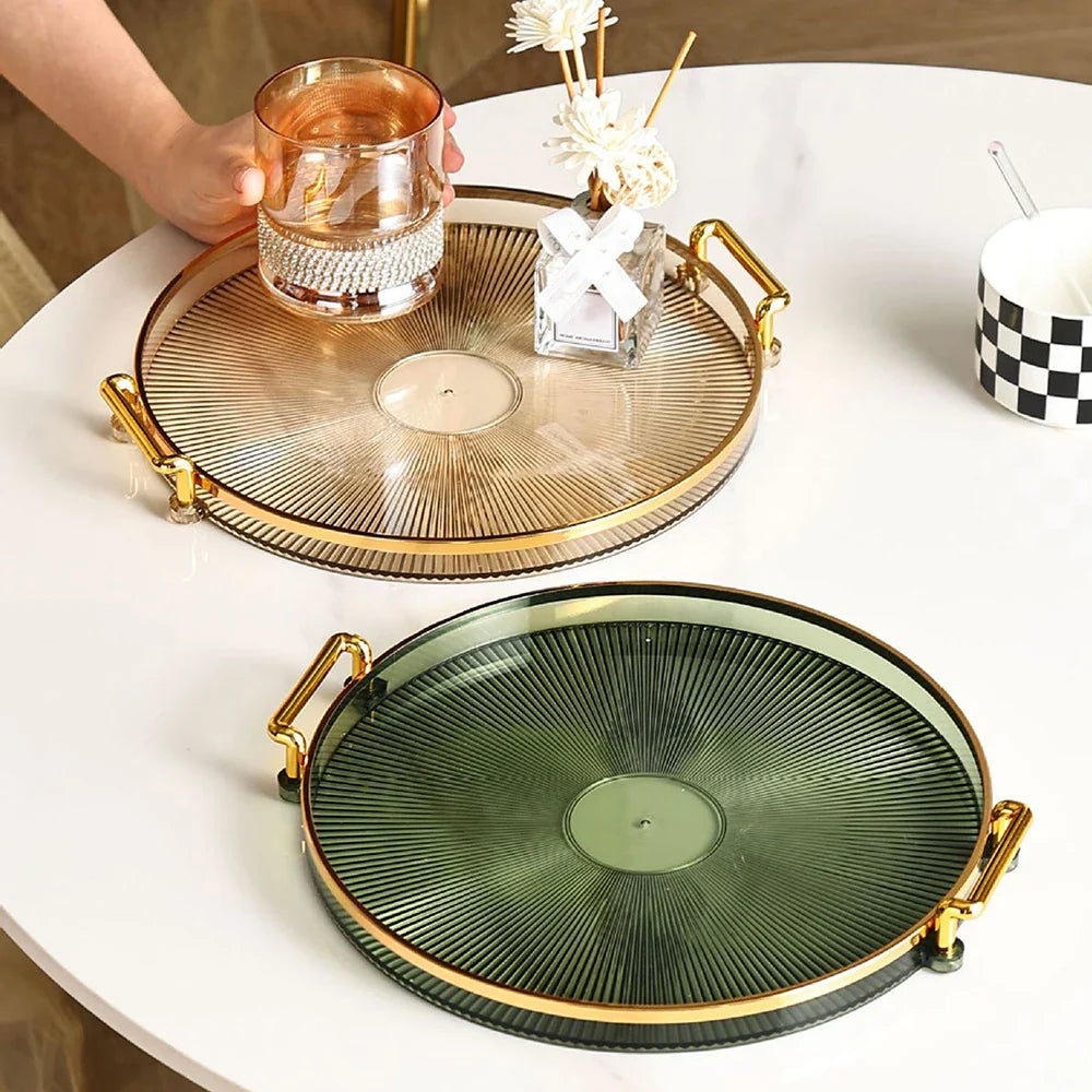 Modern Round Decorative Serving Tray | Plastic Organizer for Kitchen & Party