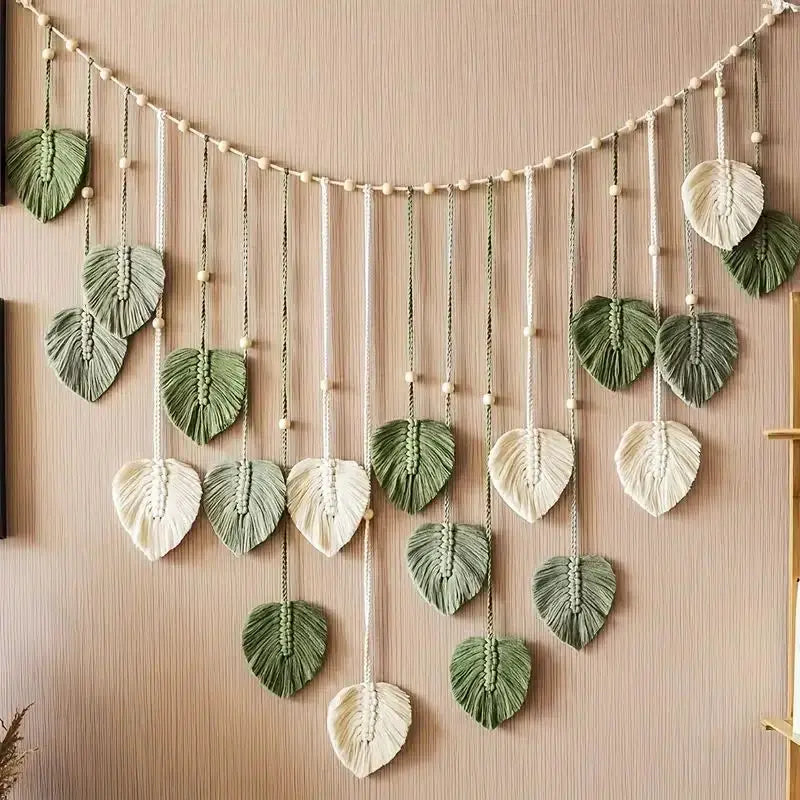 Aesthetic Macrame Leaf Tapestry | Bohemian Wall Hanging Home Decoration