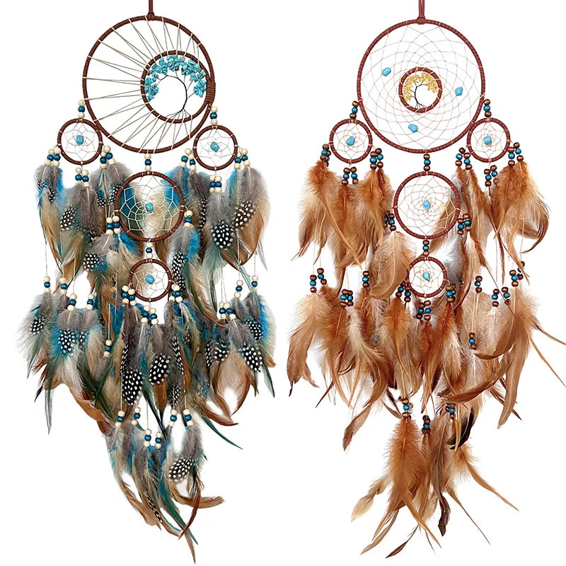 Tree of Life Dream Catcher | Natural Stone & Feather Wall Ornament Gift