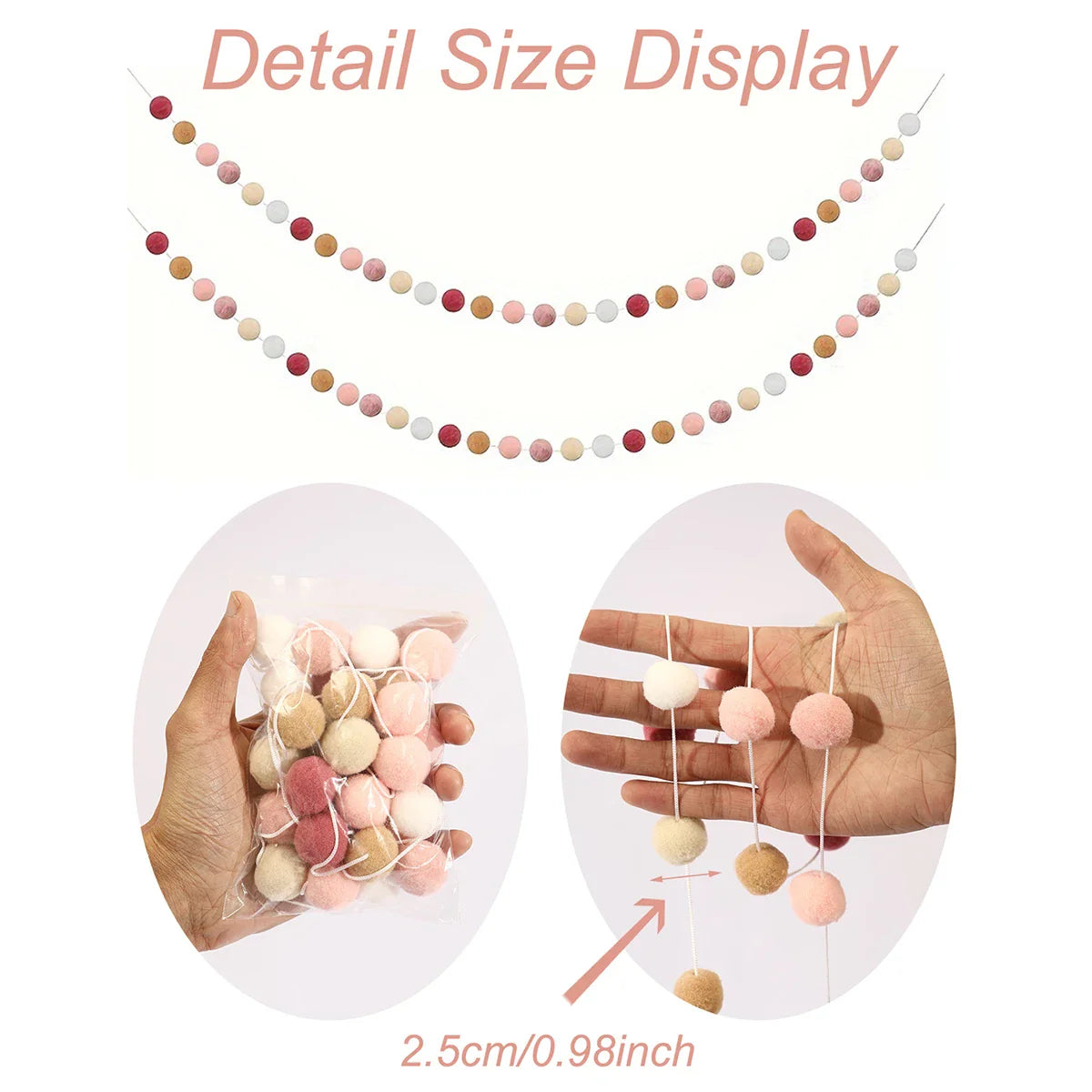 Felt Ball String Ornaments | 2M Pompom Garland for Wall & Nursery Decor