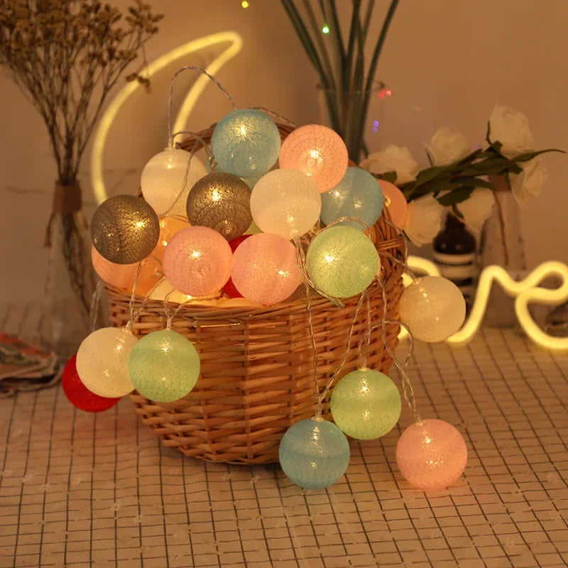 Decorative Cotton Ball Garland Lights | Christmas, Wedding & Patio Street Lights