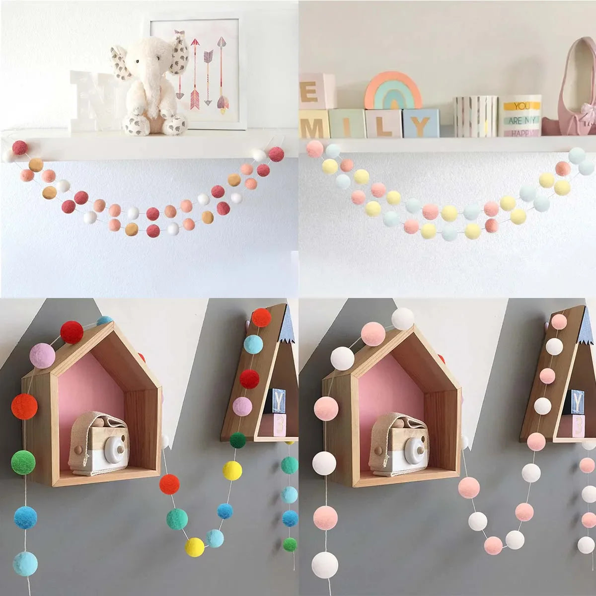 Felt Ball String Ornaments | 2M Pompom Garland for Wall & Nursery Decor