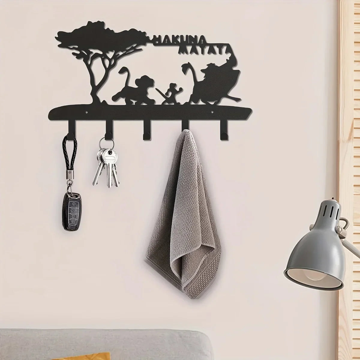 Key Holder Wall Mounted with 5 Hooks | Black Metal Key Organizer Hanger