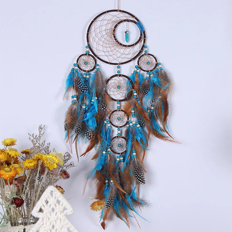 Tree of Life Dream Catcher | Natural Stone & Feather Wall Ornament Gift